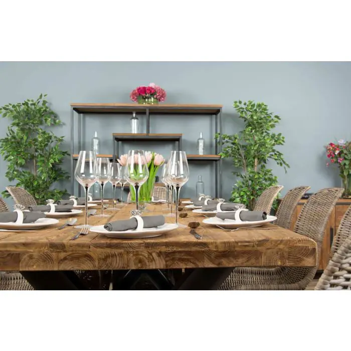 2.4m Reclaimed Teak Urban Fusion Cross Dining Table with 8 Stackable Zorro Chairs  - 9