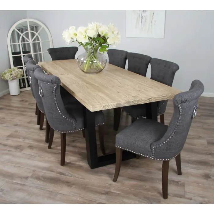 2.4m Industrial Chic Cubex Dining Table with Black Legs & 8 Windsor Ring Back Chairs - 2