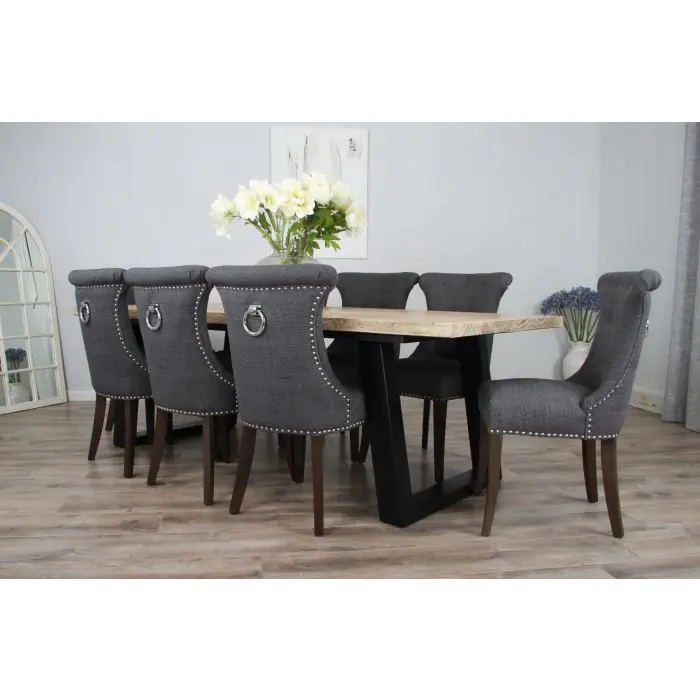 2.4m Industrial Chic Cubex Dining Table with Black Legs & 8 Windsor Ring Back Chairs - 3