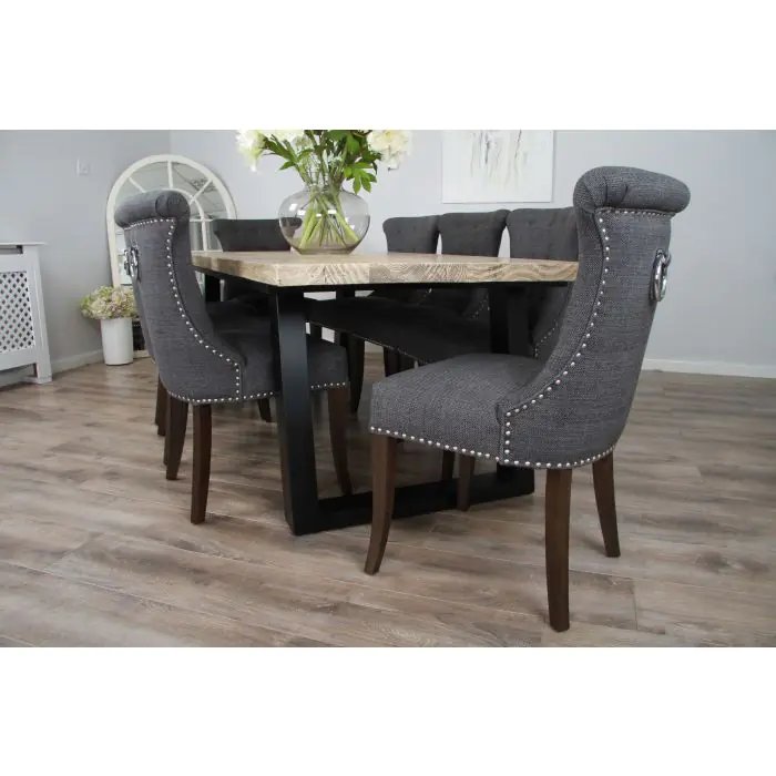2.4m Industrial Chic Cubex Dining Table with Black Legs & 8 Windsor Ring Back Chairs - 4