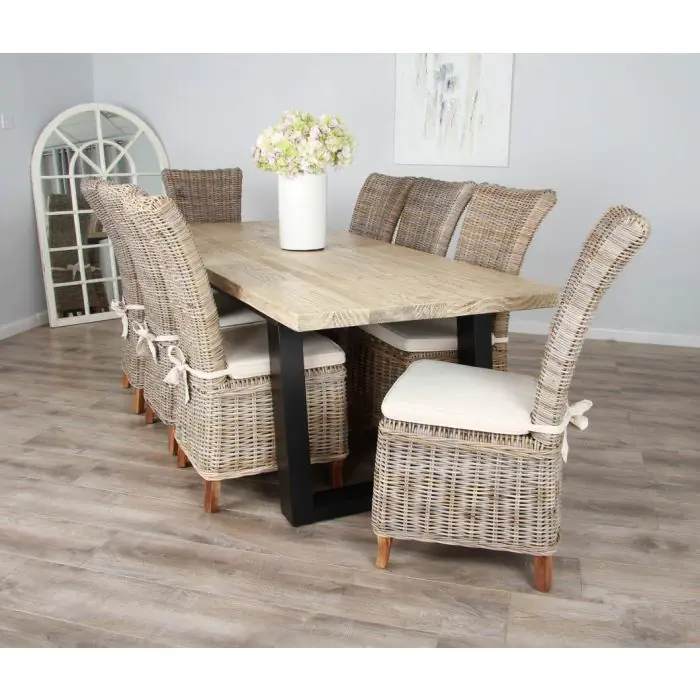 2.4m Industrial Chic Cubex Dining Table with Black Legs & 6 Latifa Chairs   - 2