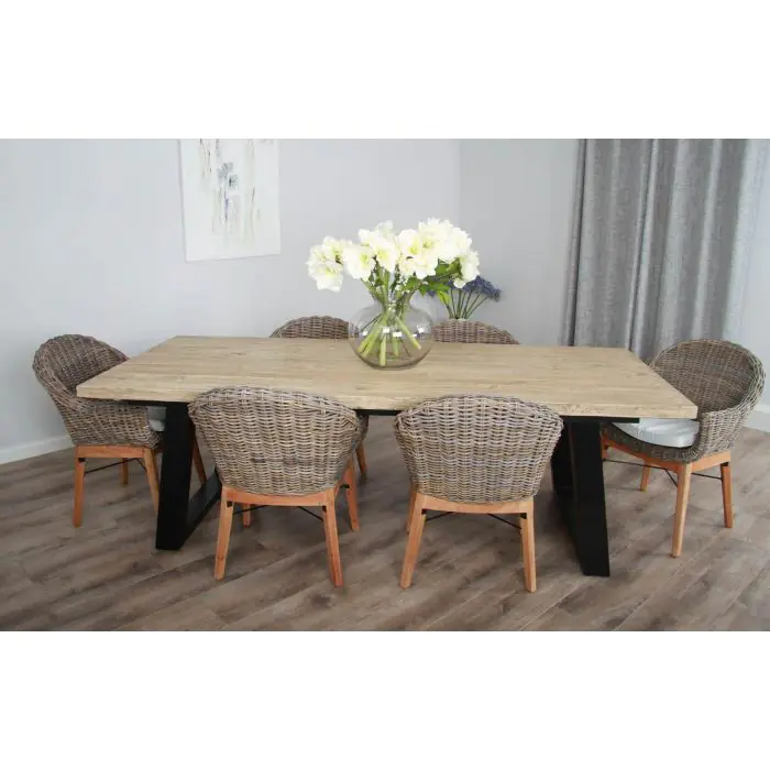2.4m Industrial Chic Cubex Dining Table with Black Legs & 6 Scandi Armchairs - 5