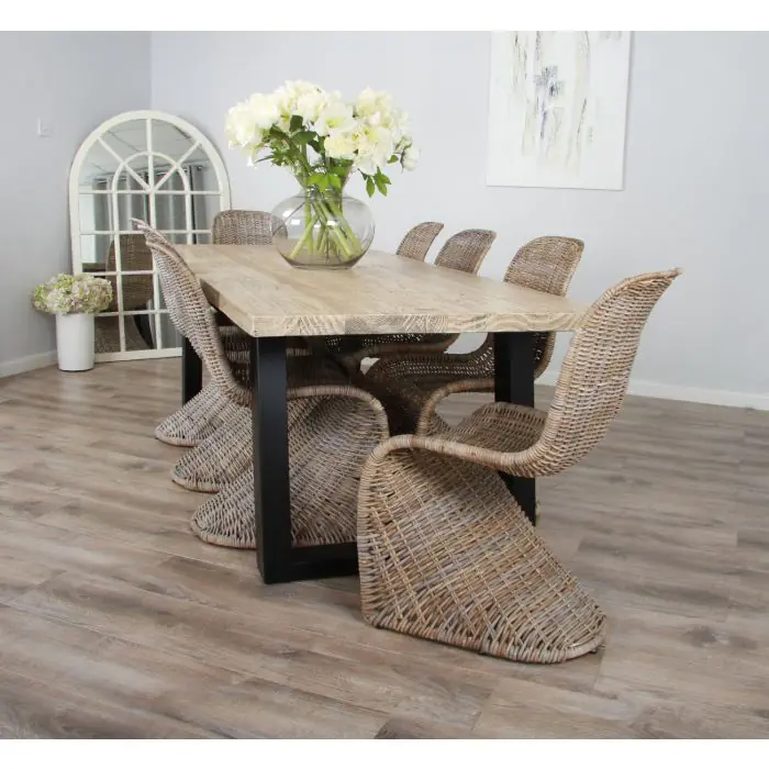 2.4m Industrial Chic Cubex Dining Table with Black Legs & 8 Stackable Zorro Chairs - 2