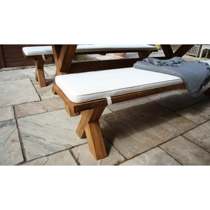 2.4m Reclaimed Teak Outdoor Open Slatted Cross Leg Table with 2 Backless Benches - 18