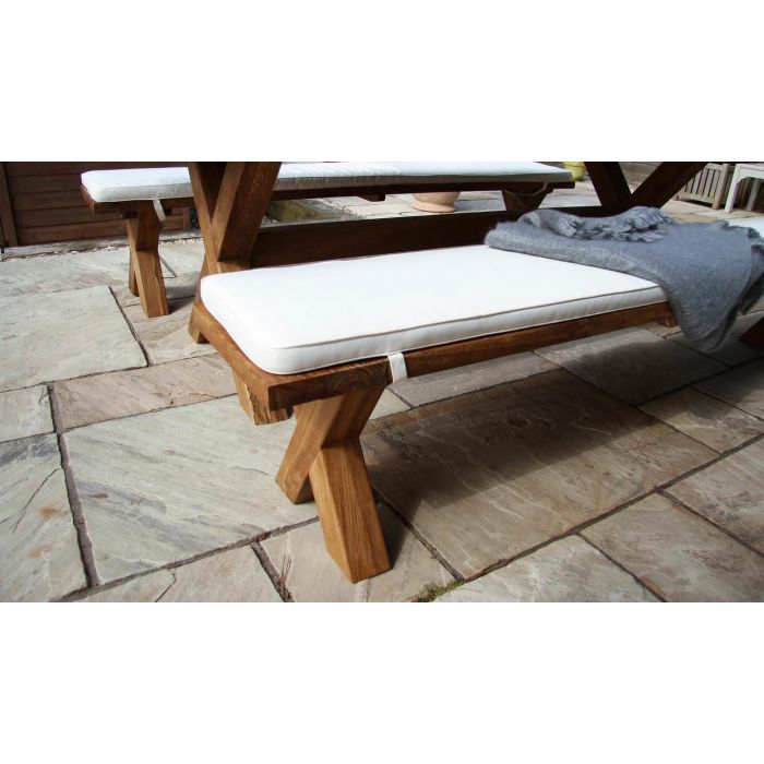 3m Reclaimed Teak Cross Leg Outdoor Dining Bench Sustainable Furniture