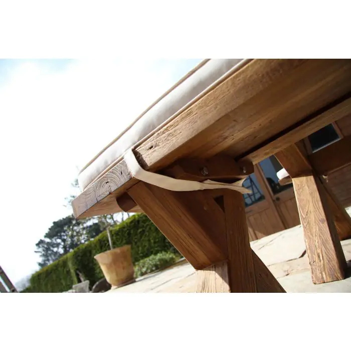 2.4m Reclaimed Teak Outdoor Open Slatted Cross Leg Table with 2 Backless Benches - 19