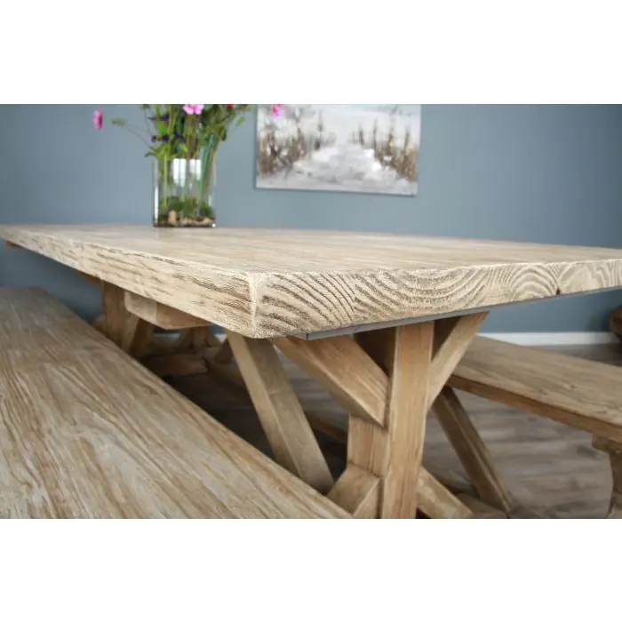 2.4m Farmhouse Cross Dining Table with 8 Donna Armchairs - 10