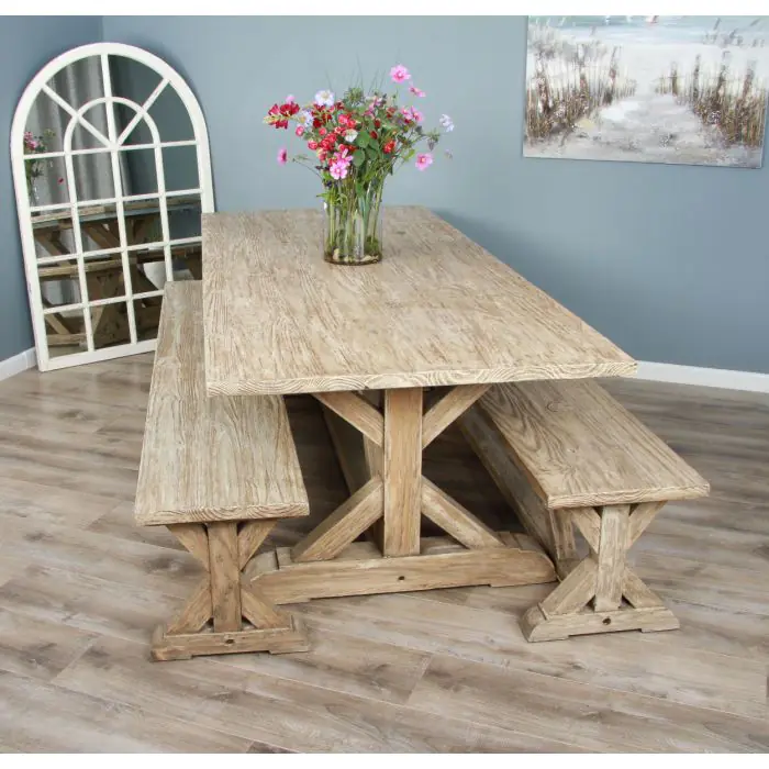 2.4m Farmhouse Cross Dining Table with 2 Dining Benches - 4