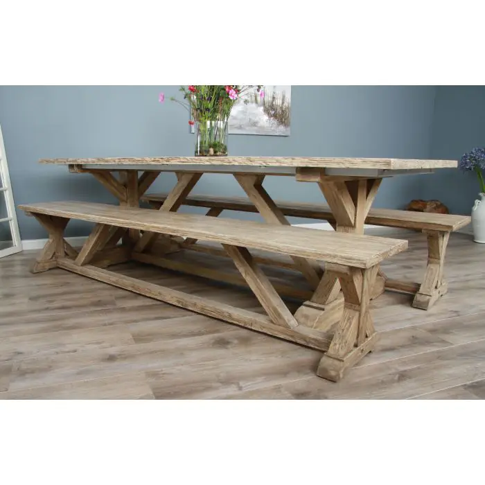 2.4m Farmhouse Cross Dining Table with 2 Dining Benches - 1