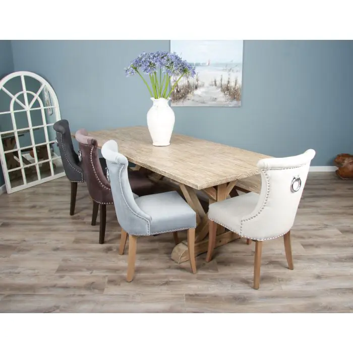 2.4m Farmhouse Cross Dining Table with 5 Windsor Ring Back Chairs & 1 Backless Bench - 9