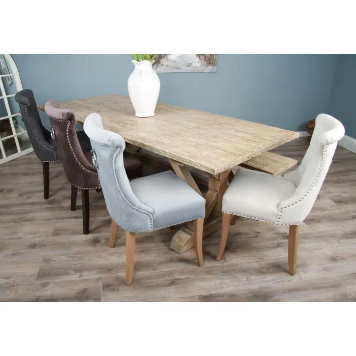 2.4m Farmhouse Cross Dining Table with 5 Windsor Ring Back Chairs & 1 Backless Bench - 10