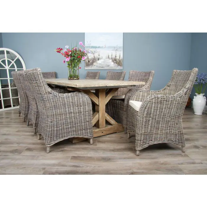 2.4m Farmhouse Cross Dining Table with 8 Donna Armchairs - 4