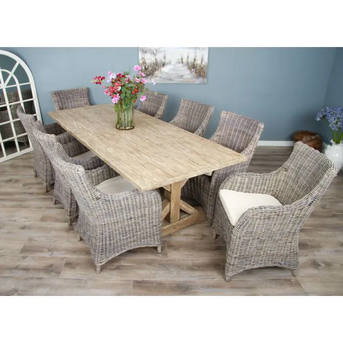 2.4m Farmhouse Cross Dining Table with 8 Donna Armchairs - 3