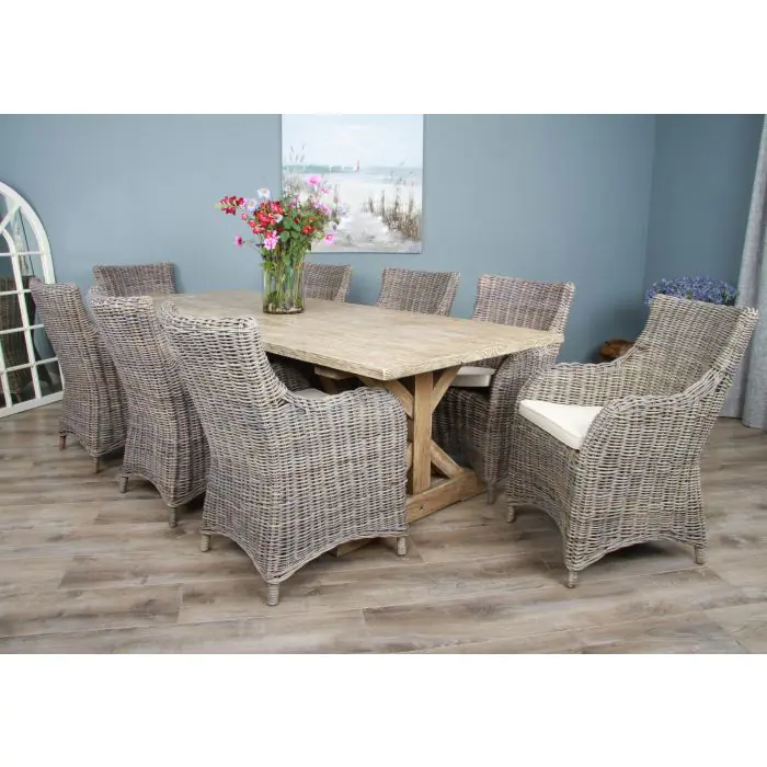 2.4m Farmhouse Cross Dining Table with 8 Donna Armchairs - 2