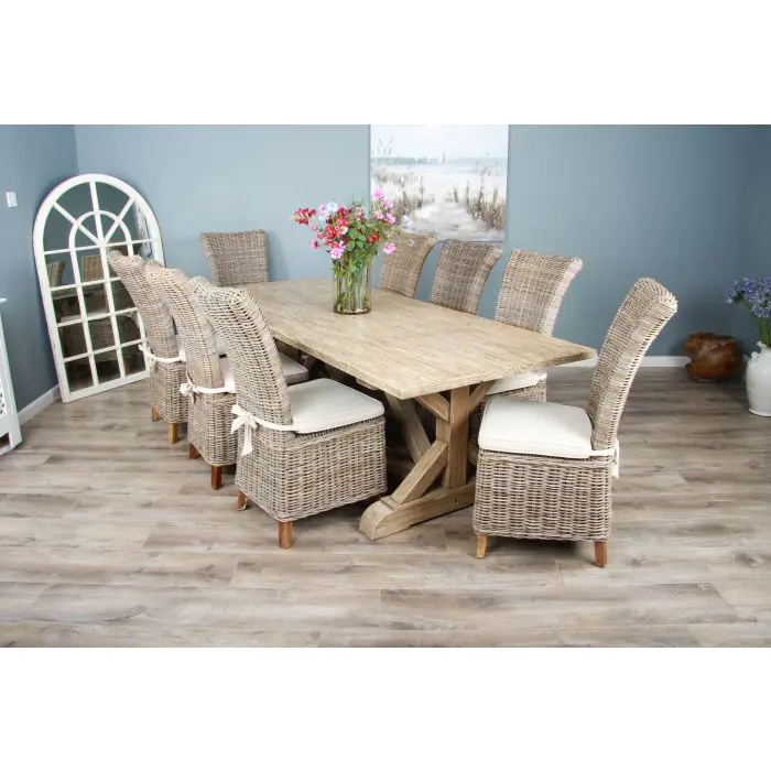 2.4m Farmhouse Cross Dining Table with 8 Latifa Chairs - 5