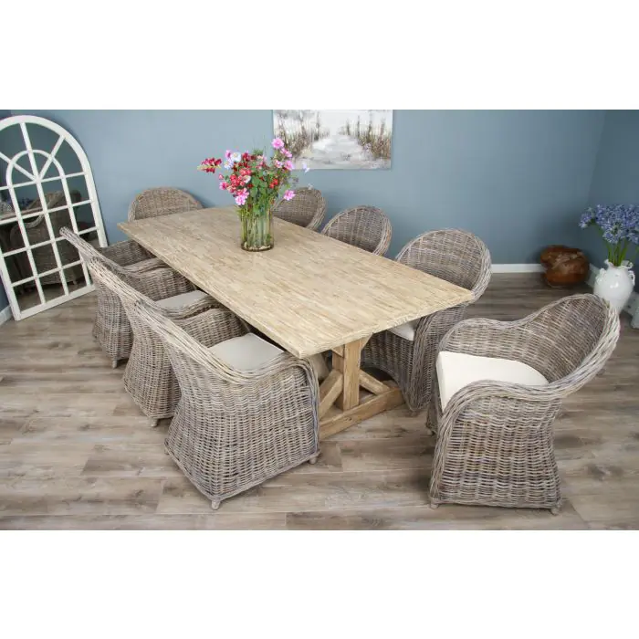 2.4m Farmhouse Cross Dining Table with 8 Riviera Armchairs - 3