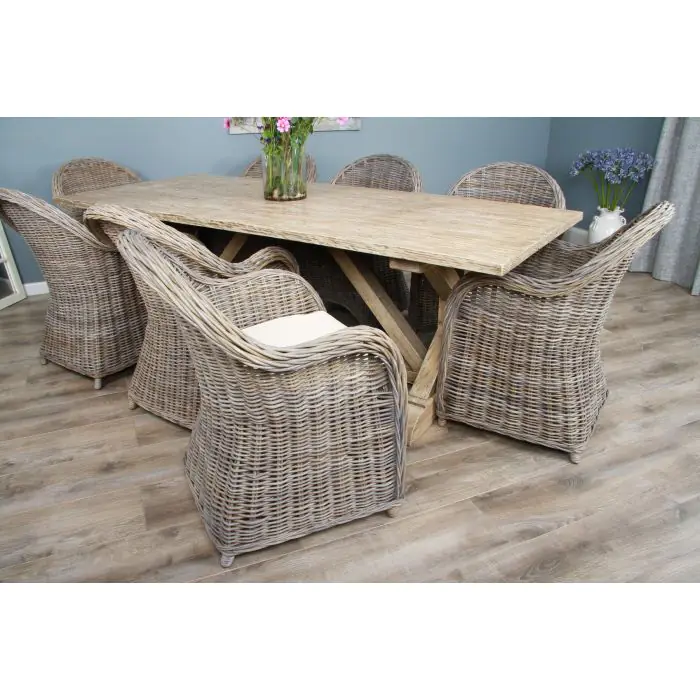 2.4m Farmhouse Cross Dining Table with 8 Riviera Armchairs - 5