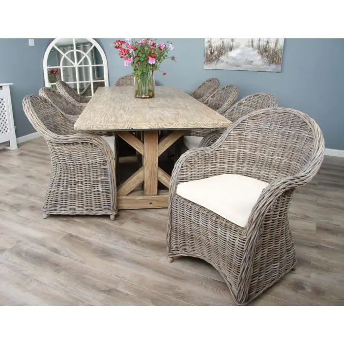 2.4m Farmhouse Cross Dining Table with 8 Riviera Armchairs - 6