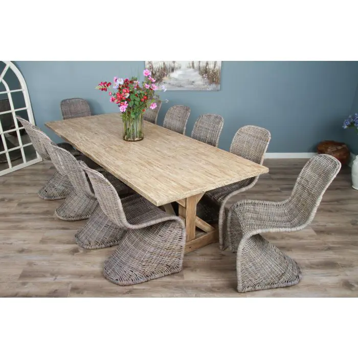 2.4m Farmhouse Cross Dining Table with 10 Stackable Zorro Chairs - 3