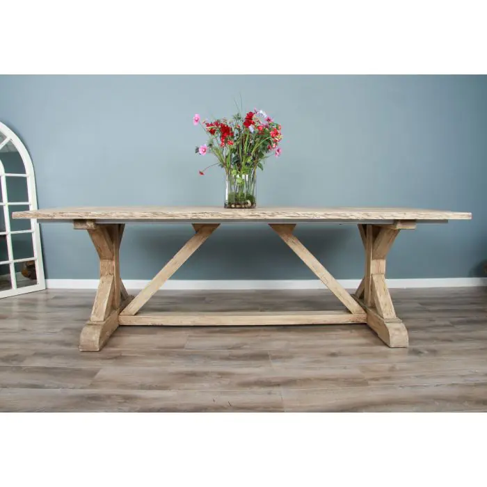 2.4m Farmhouse Cross Dining Table with 3 Donna Armchairs & 1 Backless Bench - 9