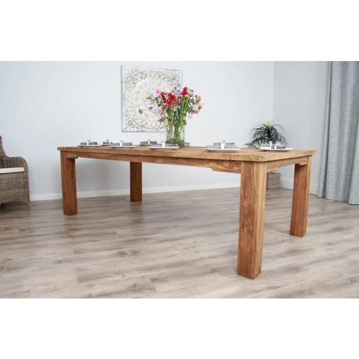 2.4m Reclaimed Teak Taplock Dining Table with 8 Grey Windsor Dining Chairs - 6