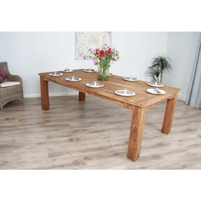 2.4m Reclaimed Teak Taplock Dining Table with 8 Grey Windsor Dining Chairs - 7