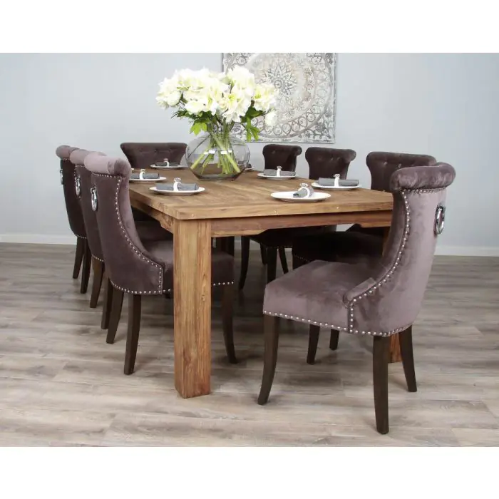 2.4m Reclaimed Teak Taplock Dining Table with 8 Velveteen Dining Chairs - 2