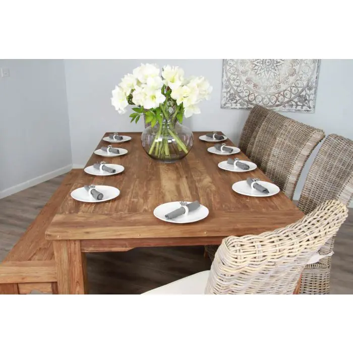 2.4m Reclaimed Teak Taplock Dining Table with 6 Latifa Chairs & 1 Backless Bench - 7