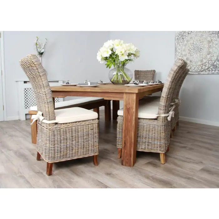 2.4m Reclaimed Teak Taplock Dining Table with 6 Latifa Chairs & 1 Backless Bench - 4