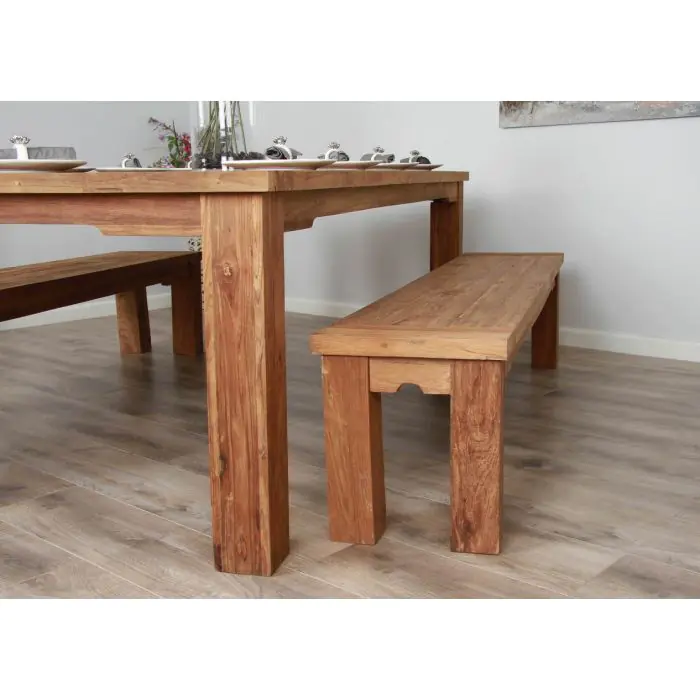 2.4m Reclaimed Teak Taplock Dining Table with 2 Backless Benches - 4