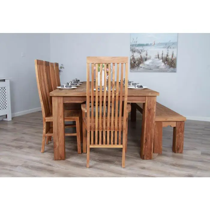 2.4m Reclaimed Teak Taplock Dining Table with 4 Vikka Chairs, 2 Vikka Armchairs & 1 Backless Bench - 3