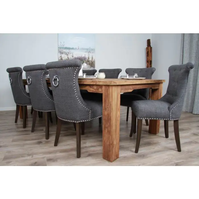 2.4m Reclaimed Teak Taplock Dining Table with 8 Grey Windsor Dining Chairs - 2