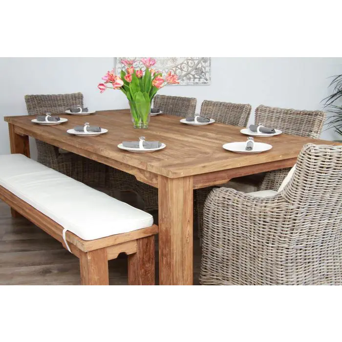 2.4m Reclaimed Teak Taplock Dining Table with 5 Donna Chairs & 1 Backless Bench - 3