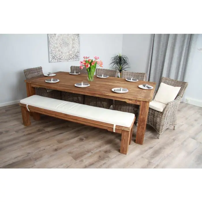 2.4m Reclaimed Teak Taplock Dining Table with 5 Donna Chairs & 1 Backless Bench - 2