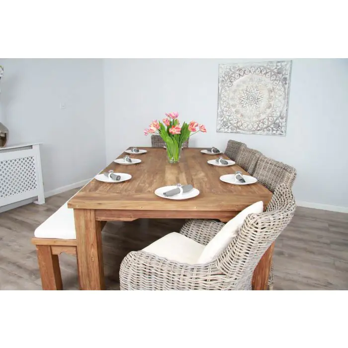 2.4m Reclaimed Teak Taplock Dining Table with 5 Donna Chairs & 1 Backless Bench - 7