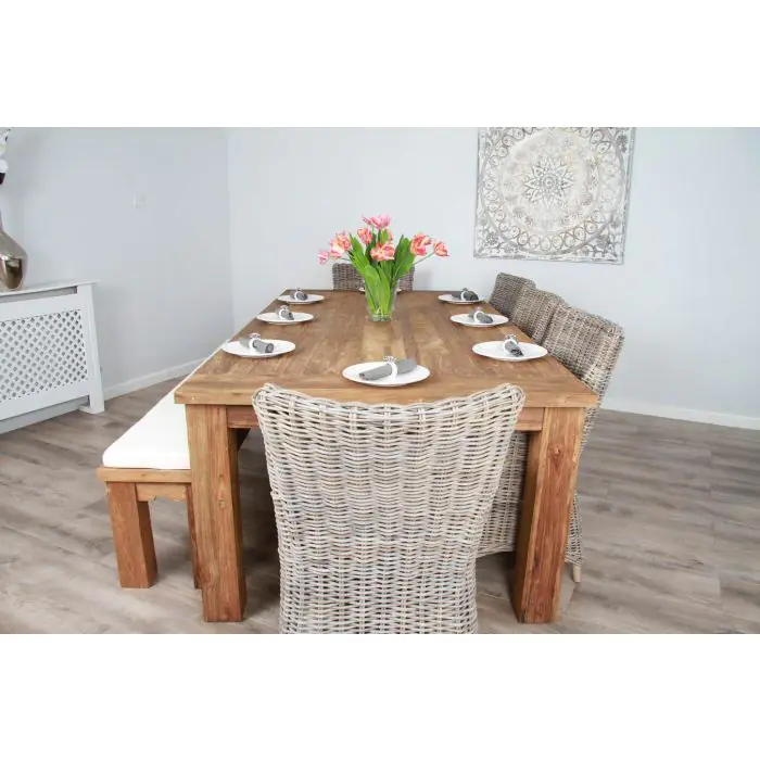2.4m Reclaimed Teak Taplock Dining Table with 5 Donna Chairs & 1 Backless Bench - 5