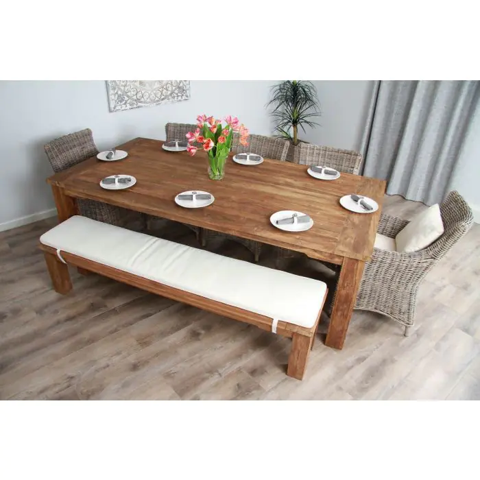 2.4m Reclaimed Teak Taplock Dining Table with 5 Donna Chairs & 1 Backless Bench - 1