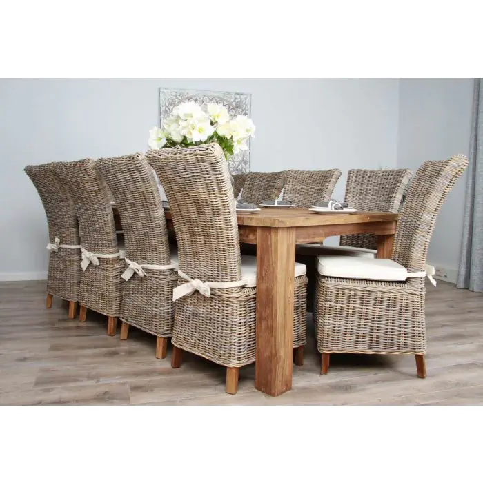 2.4m Reclaimed Teak Taplock Dining Table with 10 Latifa Chairs - 6