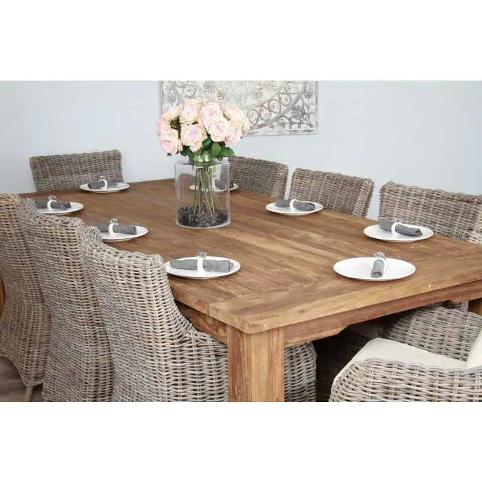 2.4m Reclaimed Teak Taplock Dining Table with 8 Donna Chairs - 5