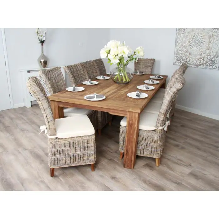 2.4m Reclaimed Teak Taplock Dining Table with 10 Latifa Chairs - 2