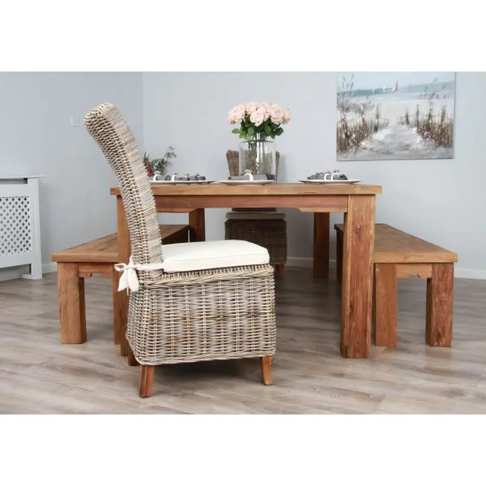 2.4m Reclaimed Teak Taplock Dining Table with 2 Backless Benches & 2 Latifa Chairs - 3