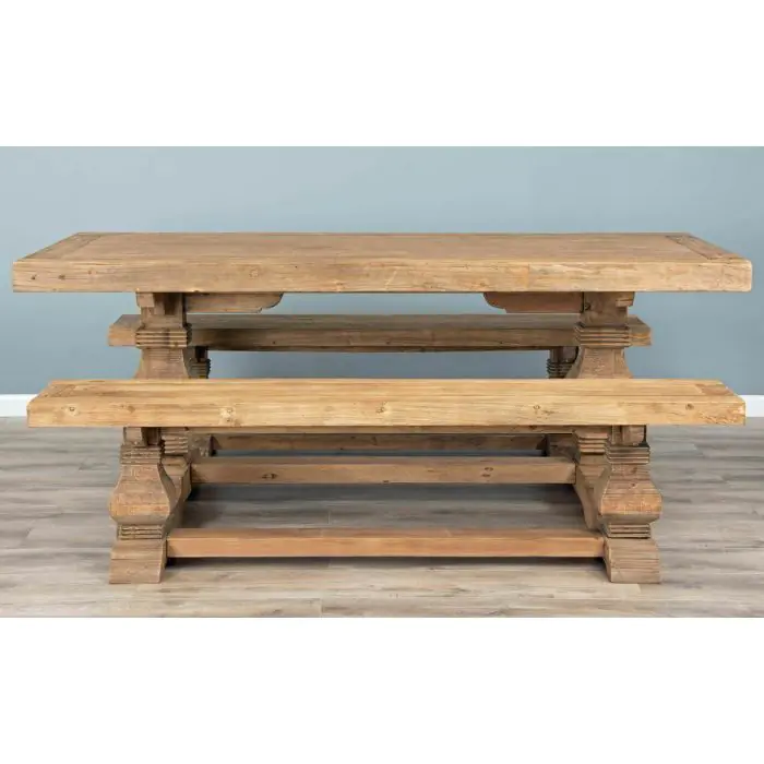 2m Reclaimed Elm Pedestal Dining Table with 2 Backless Benches - 3