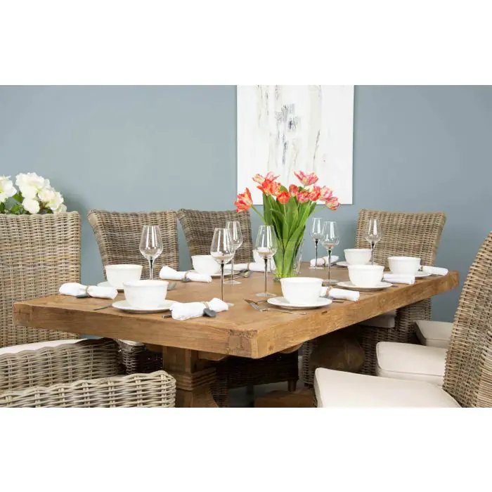 2m Reclaimed Elm Pedestal Dining Table with 6 Latifa Chairs and 2 Latifa Armchairs - 4