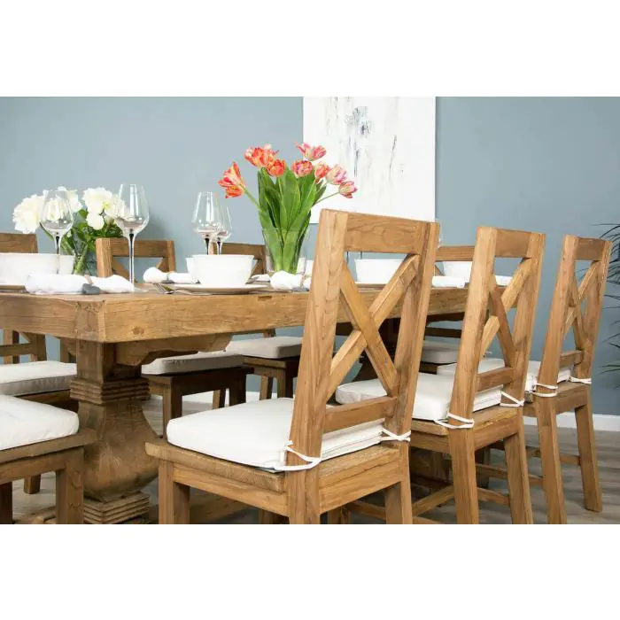 2m Reclaimed Elm Pedestal Dining Table with 8 Elm Crossback Chairs - 3
