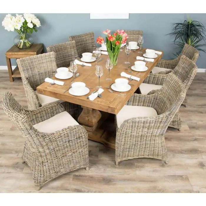 2m Reclaimed Elm Pedestal Dining Table with 8 Donna Armchairs - 2