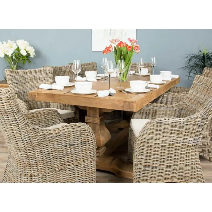 2m Reclaimed Elm Pedestal Dining Table with 8 Donna Armchairs - 3
