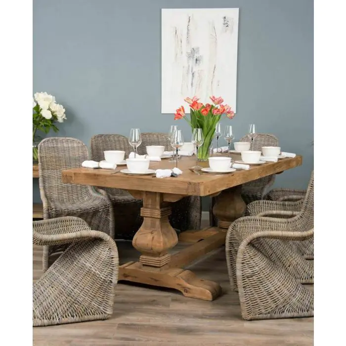 2m Reclaimed Elm Pedestal Dining Table with 8 Stackable Zorro Chairs - 2