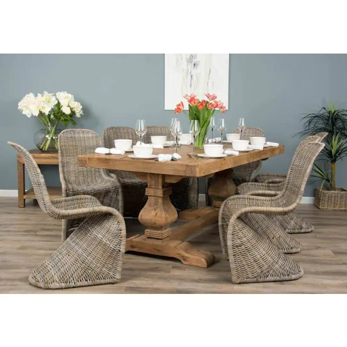 2m Reclaimed Elm Pedestal Dining Table with 8 Stackable Zorro Chairs - 4