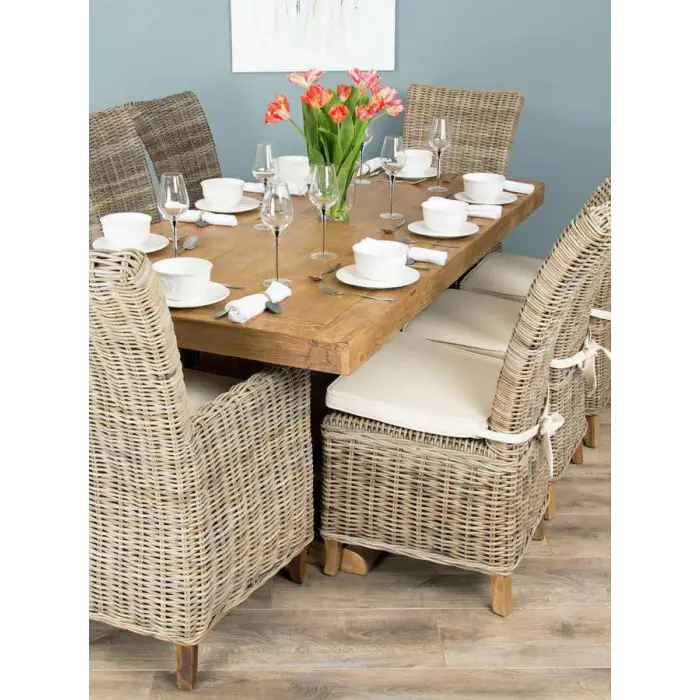 2m Reclaimed Elm Pedestal Dining Table with 6 Latifa Chairs and 2 Latifa Armchairs - 1