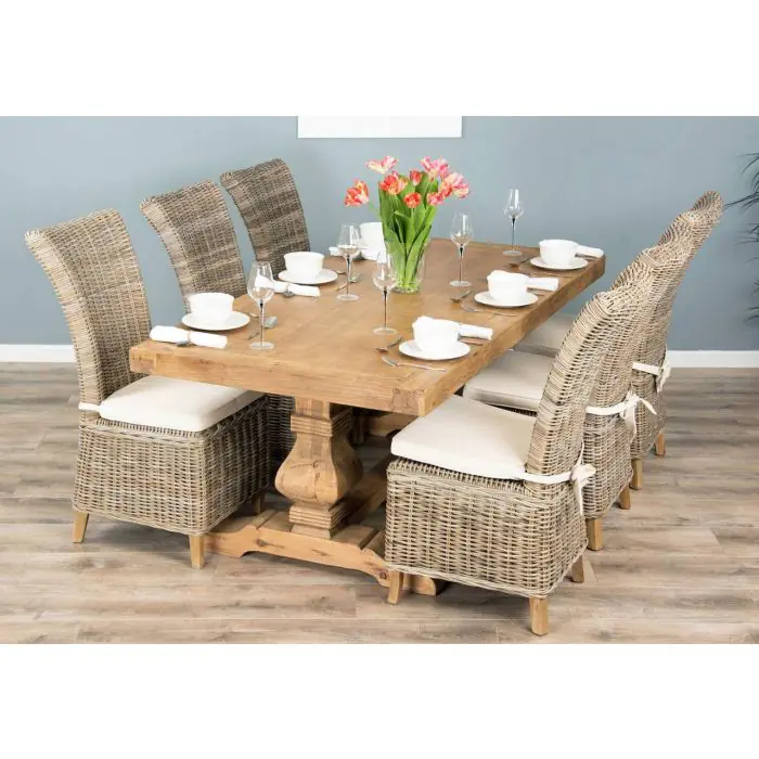 2m Reclaimed Elm Pedestal Dining Table with 6 Latifa chairs  - 1